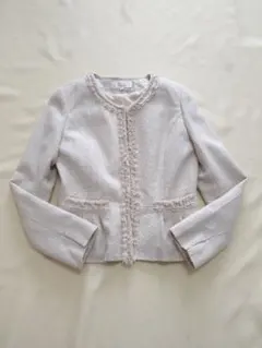 ベージュ ノーカラー ツイード セレモニー ジャケット 7号 S