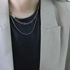ネックレス 二連 スクエア チェーン ネックレス ステンレス 新品 シルバー