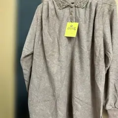 Postime 刺繍付きグレー長袖シャツ LL