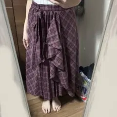 フリル付きパープルロングスカート Mサイズ バーガンディ 紫 ピンク リボン