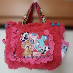 ハンドメイド　昭和レトロ　動物柄　パッチワーク　ファー　手提げバック