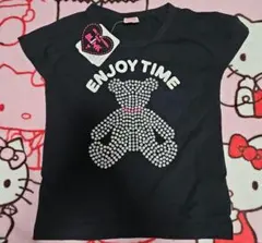 黒いストーン装飾Tシャツ ENJOY TIME