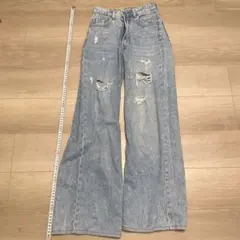 【即購入OK！】フレアデニムパンツ ライトブルー ダメージ加工