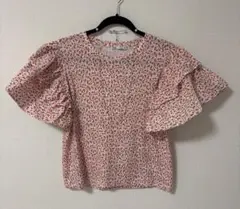 【ZARA】フラワープリント 半袖フリルTブラウスのサムネイル