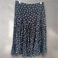 フラワープリント ロングスカート ブラック フレア 花柄