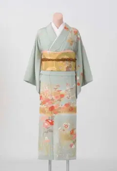 単衣 青色 花柄 訪問着 正絹 - メルカリ