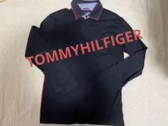 トミーヒルフィガー 長袖 ポロシャツ 紺 L相当 フラッグロゴ 刺繍