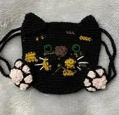 猫　肉球付　ミニ　巾着　編み物　ハンドメイド　ポーチ