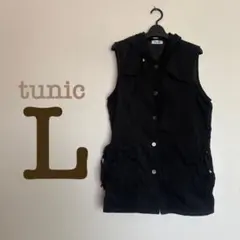 【美品】ブラック　ノースリーブ　チュニック　フード付　Lサイズ　裏地付　重ね着