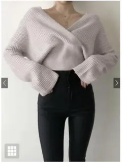 【新品】【GRL】カシュクールボリュームスリーブショート丈ニットトップス【06】