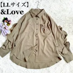 【大きいサイズ】&Loveアンドラブ　大人可愛い♡袖フリルカーキブラウス　シャツ