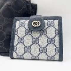 美品✨GUCCI GG柄 PVC×レザー 二つ折り財布 ダークネイビー