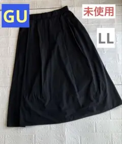 未使用　GU タックフレアミディスカート　黒　ポケットあり　春夏秋
