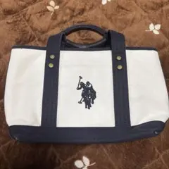 U.S. POLO ASSN. トートバッグ ベージュ/ネイビー