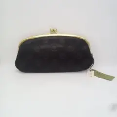 美品✨日本製・牛革★水玉型押し・がま口財布・色/黒 たっぷりカード収納12枚✨