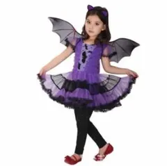 110 子供ハロウィンコスプレ 黒猫 子猫 仮装衣装 紫 魔女ワンピース 猫耳