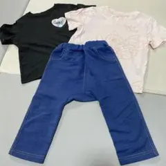女の子 夏服 3点セット Tシャツ デニム風パンツ スティッチ 保育園 90cm