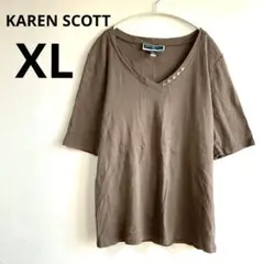 KAREN SCOTT ブラウン Vネック Tシャツ XL アメリカ古着