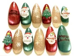 【接着テープ付き】クリスマスネイルチップ　マグネットネイル