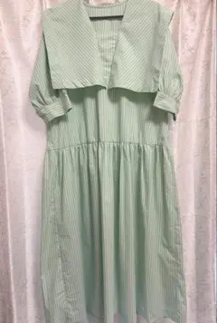 【本日限定値下】RETRO GIRLビッグカラー　半袖シャツロングワンピース　緑