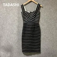 ✨TADASHISHOJI 黒と白のストライプ タイトフィットワンピースのサムネイル