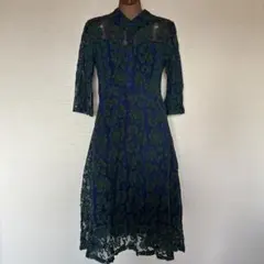 レースワンピース ネイビー グリーン