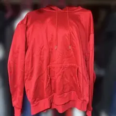 レッド フード付きパーカー コットン混紡