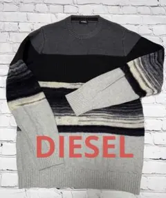DIESEL ストライプニットセーター グレー/ブラック
