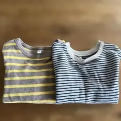 ストライプ 長袖Tシャツ サイズ90 グレー/イエロー