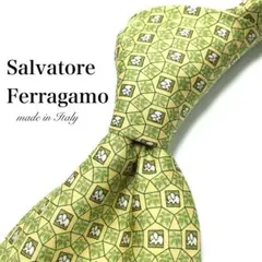 【極美品】Salvatore Ferragamo ネクタイ 小紋柄 グリーン 象