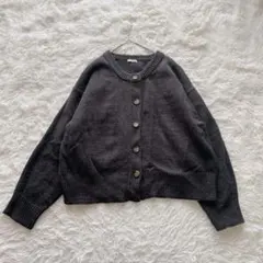 GU ニットカーディガン　ダークグレー　XL シンプル　無地　クルーネック