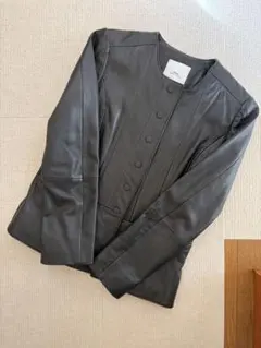 【値下げ】MANGOマンゴー ノーカラー 本革（羊革）ジャケット S 黒