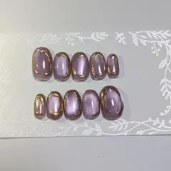 うる艶ラベンダーマグネット × 極細ゴールドミラー｜上品ちゅるん紫ネイルチップ