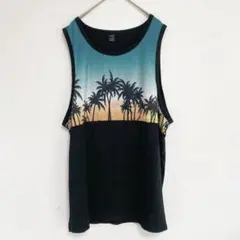 夏服 シーイン ヤシの木柄グラデーションタンクトップ XL 黒 ゆるだぼ サマーのサムネイル