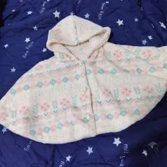 未使用 フード付き もこもこ ポンチョ オフホワイト　70 80