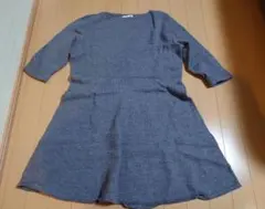 組曲　グレー 七分袖 フレアスカートワンピース　7　チュニック　大きいサイズ