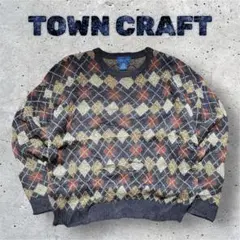 90s TOWNCRAFT ニット セーター 総柄 グランジ アメカジ Lのサムネイル