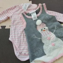 雪だるま刺繍ロンパース・カバーオールセット 12M