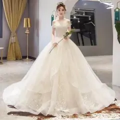 ホワイト オフショルダー ウェディングドレス