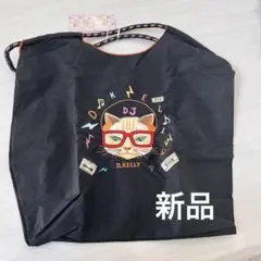 ネコ刺繍トートバッグ　Mブラック