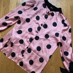 ZARA BASIC ピンク・黒ドット 長袖シャツ　サテン