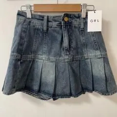 新品GRL インパン裏地付きデニムプリーツスカート[at2307] ベルト無し