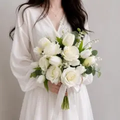 百合×胡蝶蘭 ウェディングブーケ ブートニア付き ホワイトブーケ前撮り