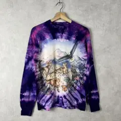 80s 90s USA製 アニマル柄 タイダイ 長袖Tシャツ 紫 vintage