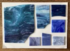 ステンドグラス　ガラス端材　ブルー系