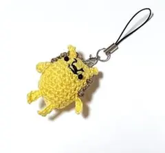 『ライオン君』あみぐるみ。レース編み。ストラップ。編み物。イエロー。