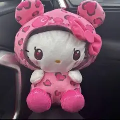 パンダハローキティ　レディなヒョウ柄BIGぬいぐるみ　濃いピンク　ギャル