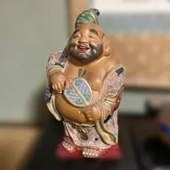 美品】大黒天様 31センチ 置物 九谷焼 俵乗り大黒 伝統工芸 刻印あり