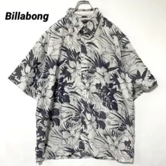 T-1462 Billabong アロハシャツ ハイビスカス 総柄モノトーンXLのサムネイル