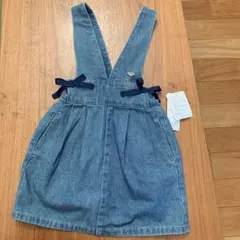 新品 100cm ジャンバースカート　女の子　ネイビー　リボン　可愛い